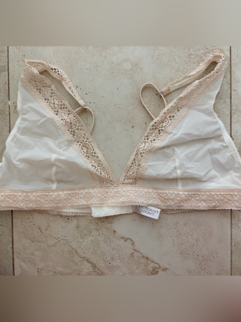 Vintage Victoria's Secret Sheer Lace-Trim Bralette in Cream and Nude